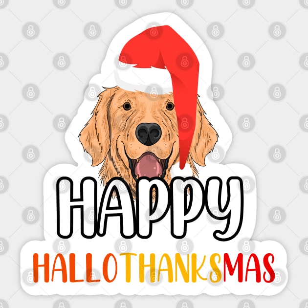 Happy Hallothanksmas / Funny Golden Retriever Happy Hallothanksmas Sticker by WassilArt